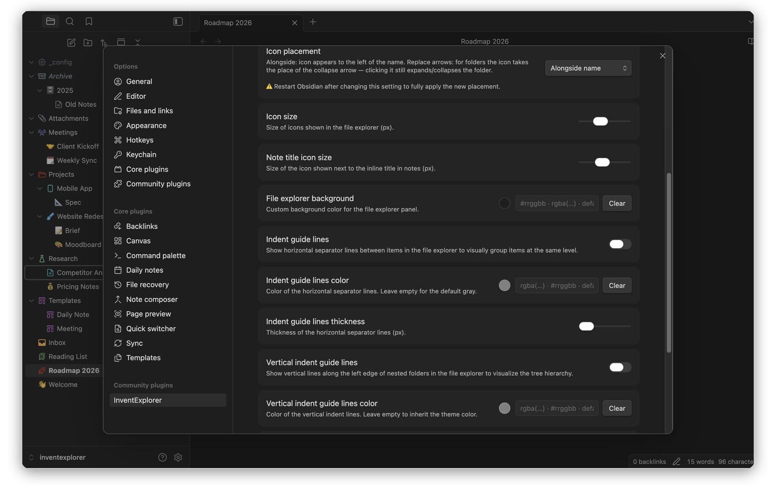 The InventExplorer settings pane with the storage location dropdown